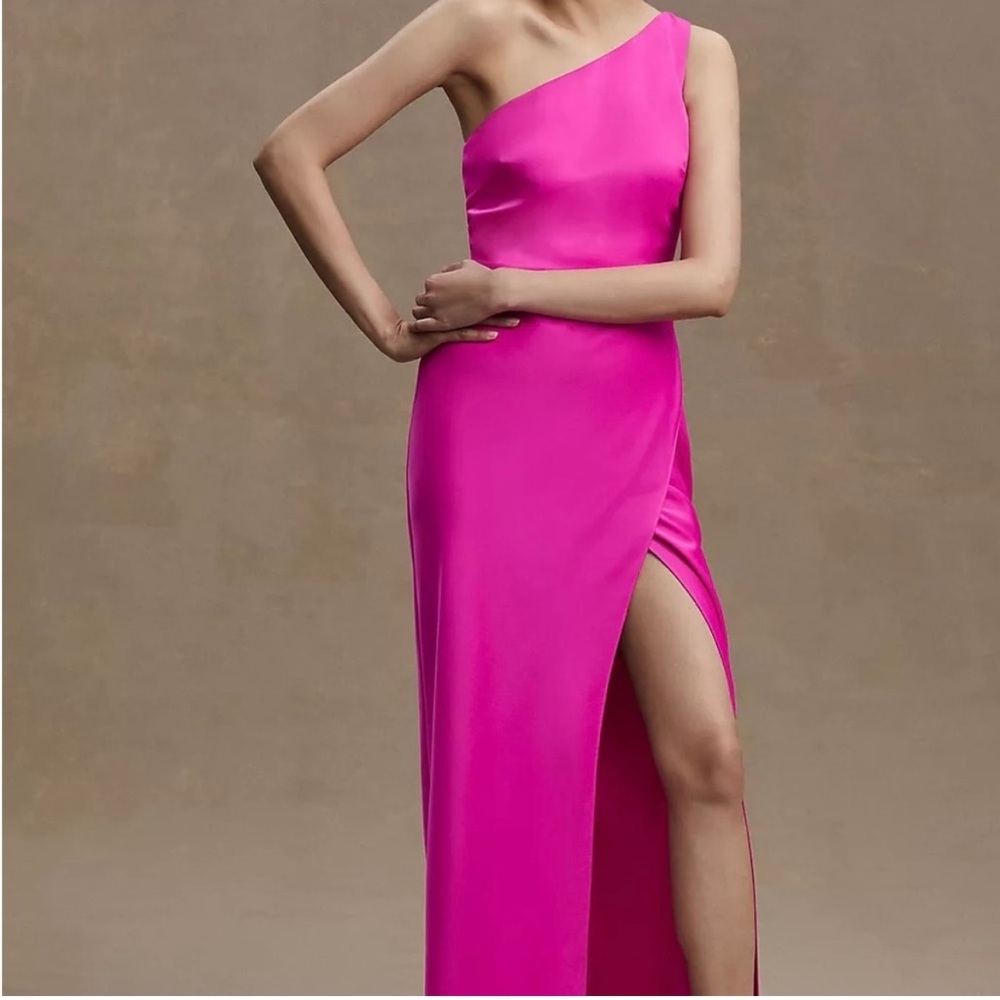 BHLDN Dylan One-Shoulder Satin Side-Slit Gown